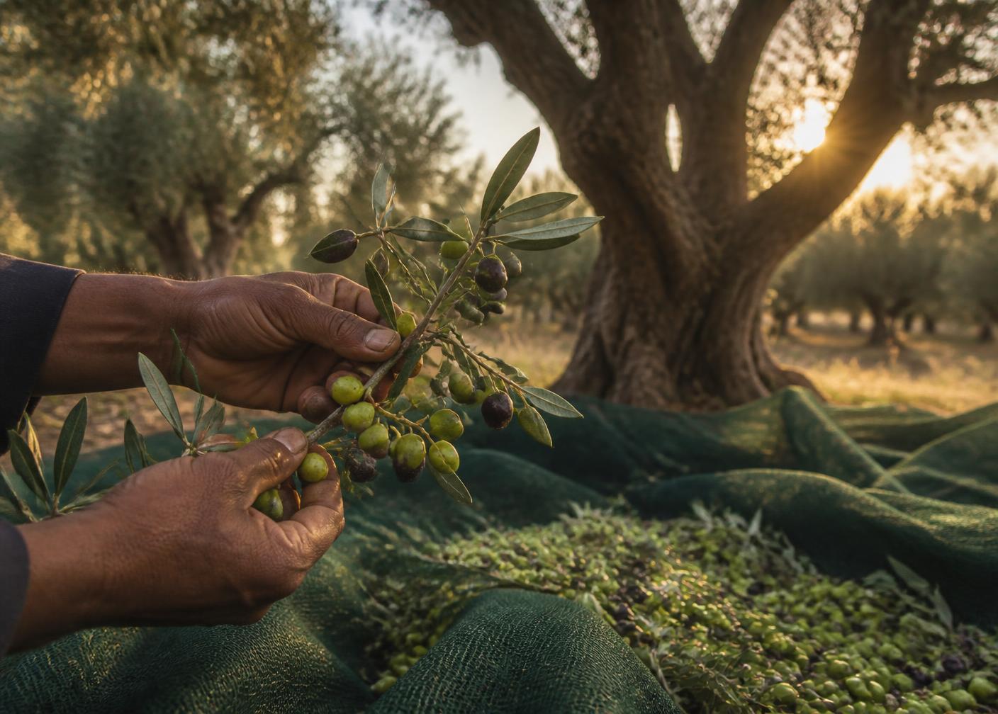 Récolte des olives dans un verger algérien